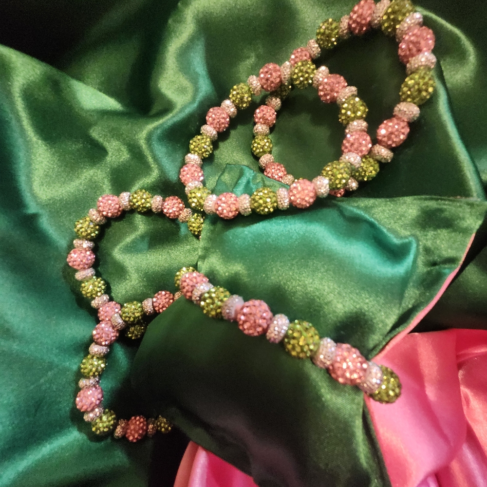 Pink and Green Beaded Bracelet with Organic Design